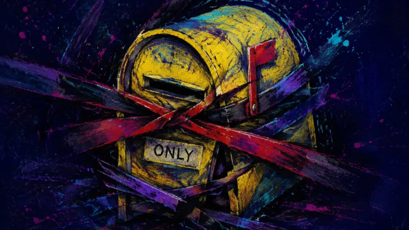 Crushed Mailbox A distorted mailbox represents LinkedIn profile anxiety, with a compressed identity trapped by and