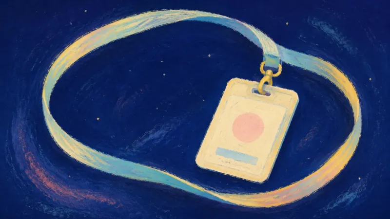 Unmasked Loop An abstract lanyard restored to an open loop, symbolizing quiet self-acceptance and balanced order.