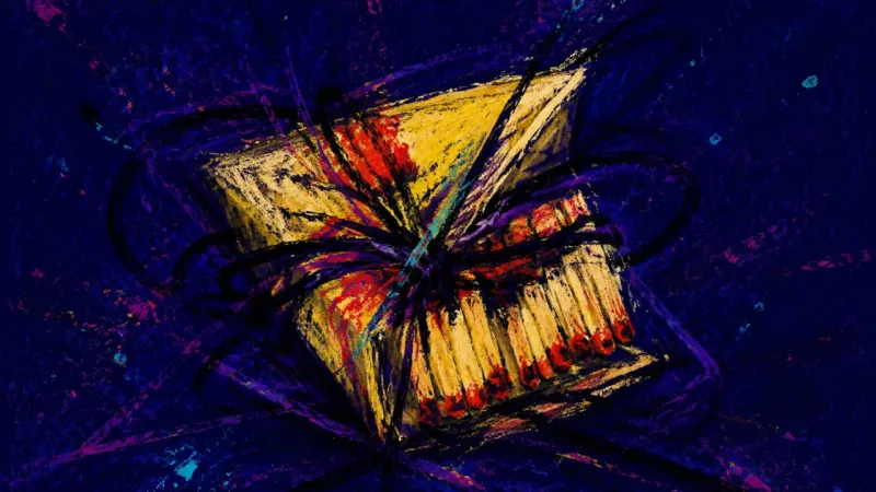 Crushed First Spark A crushed matchbook bound by chaotic lines, representing analysis paralysis and fear of risking