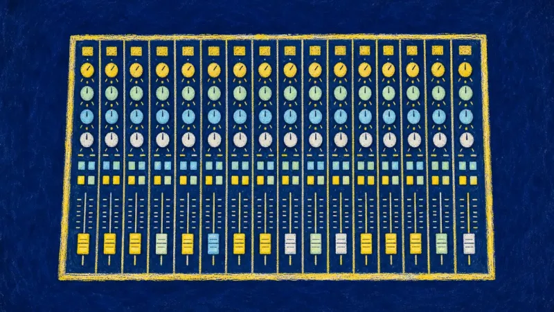 Calibrated Voice An ordered mixing console representing self-advocacy restored through accurate, balanced visibility.