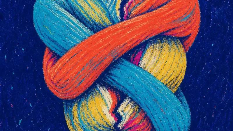 Knotted Accommodation A sweater crushed by tangled lines, representing self-abandonment, repeated red flags, and pressure