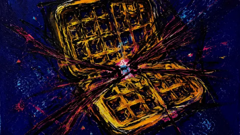 Forced Fit A distorted waffle iron with crossed grids and binding lines represents longing that keeps