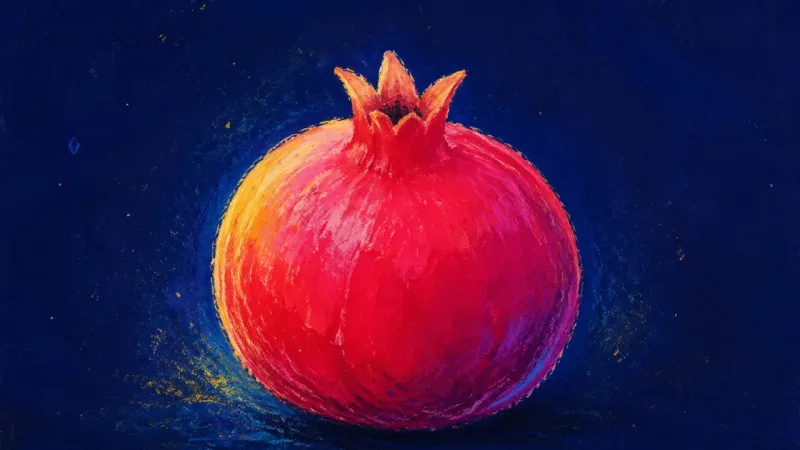 Living Continuity A restored pomegranate holds varied seed chambers in balanced order, representing novelty and secure
