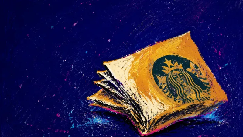 A coffee sleeve folded into hard ridges until its name disappears, symbolizing pressure to belong at
