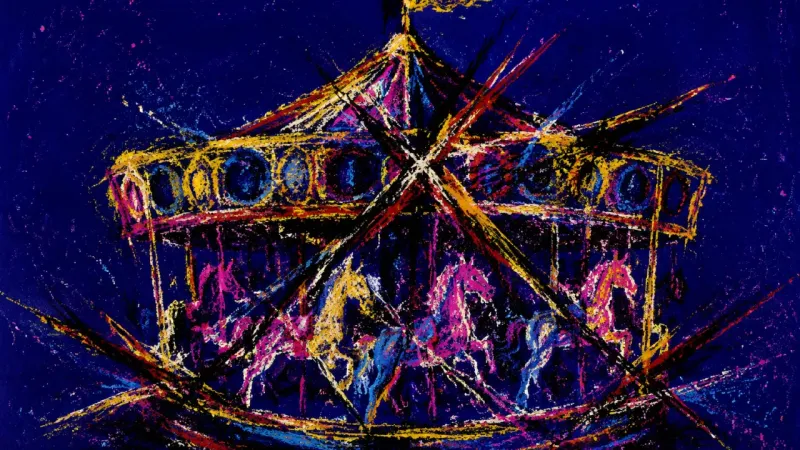 Closed-Circle Pressure A compressed carousel symbolizes fear-driven conformity and guilt when group loyalty overrides||||