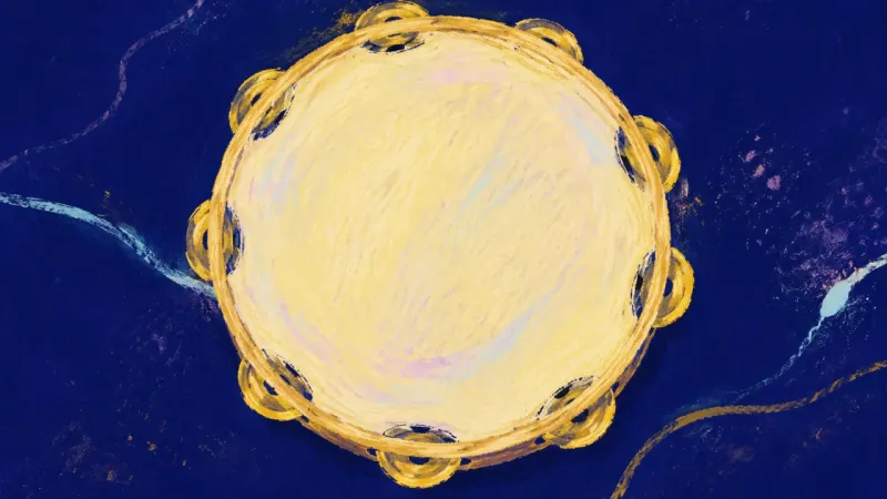 Rhythm Reclaimed A restored tambourine with an even frame and ordered details, representing self-trust that stays acd