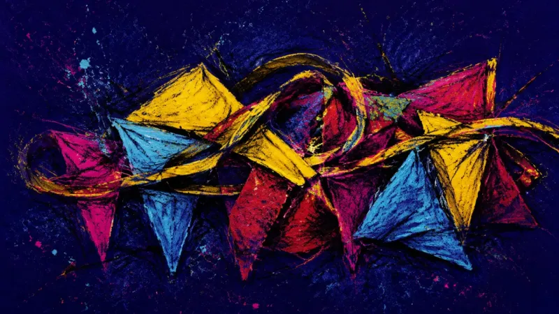 Closed Celebration Party bunting crushed into a dense knot, representing guilt, social conformity, and the pressure to