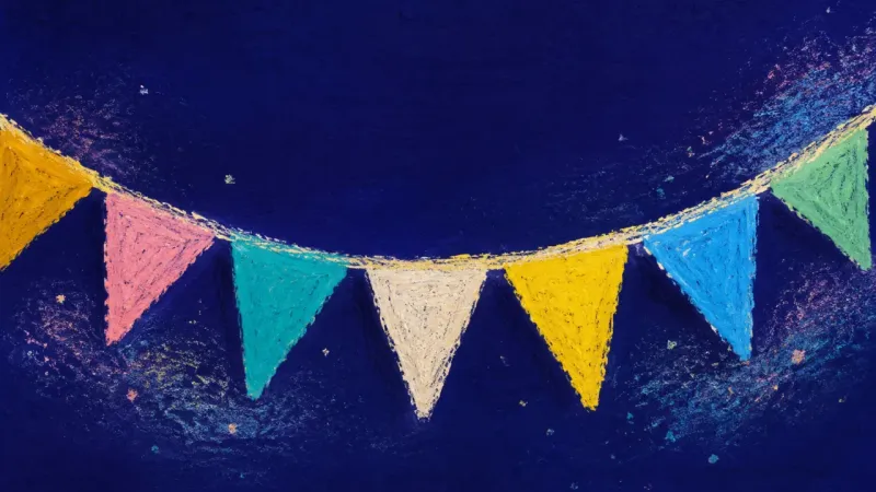 Pennants in Alignment Open party bunting with each pennant fully visible, representing honest inclusion, independentgment,