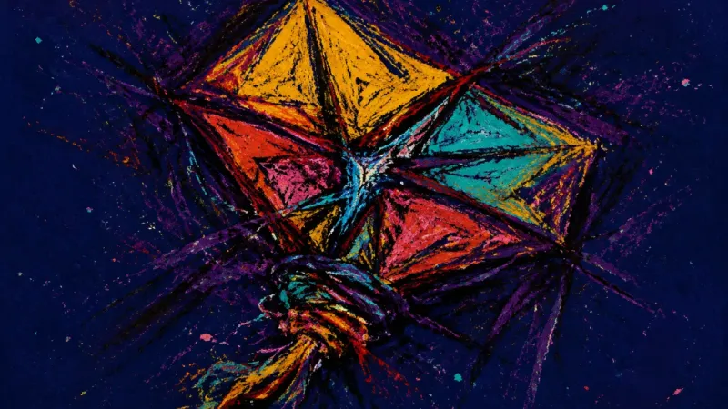 The Cinched Signal A crushed, bound kite represents bystander silence, social fear, and the oppressive loss of