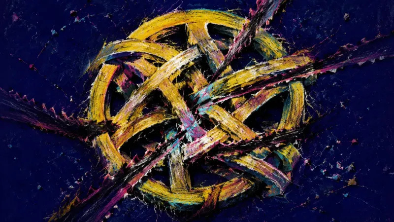 A collapsed trivet trapped by crossing lines, representing how defensive cynicism turns uncertain 