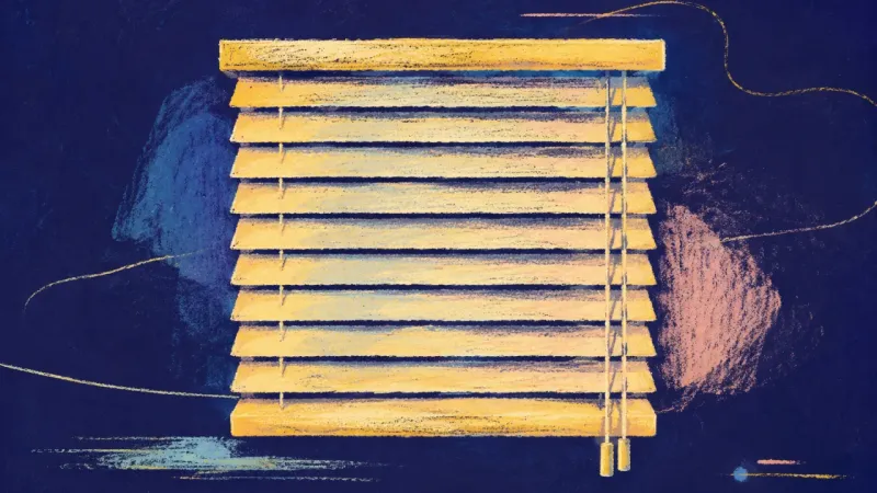 An orderly window blind with aligned slats represents mistrust resolved through evidence-based trust