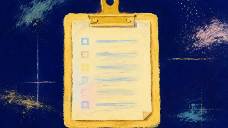 Evidence in Place A straight clipboard with aligned pages, representing renewed agency, balanced review, and visible_