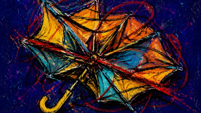 A collapsed umbrella represents toxic positivity, suppressed group conflict, and the fear that