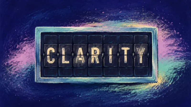 Authored Direction A restored split-flap display with orderly rows and one clear direction, symbolizing agency rebuilt