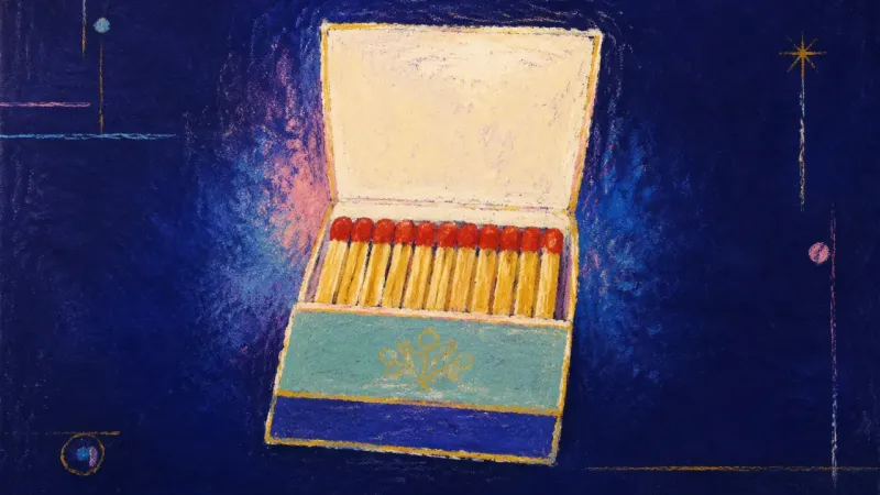 Measured Beginning A restored matchbook with an orderly match row, representing self-doubt resolved through a bounded,