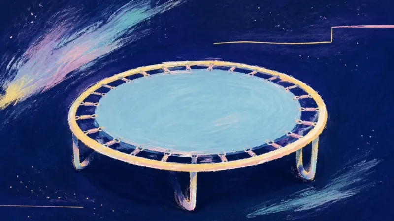 A Place to Stand A restored trampoline with an open, balanced structure, representing ambition guided by rest,present