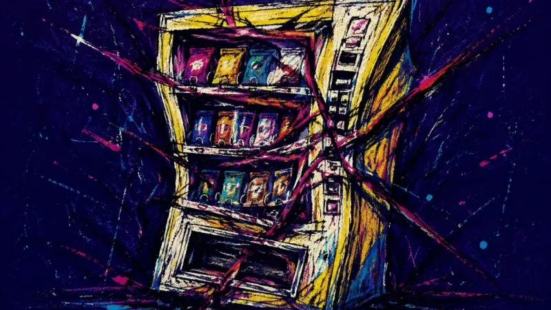 Choices Under Siege A crushed vending machine with its choices trapped in disorder, representing permission-seeking par