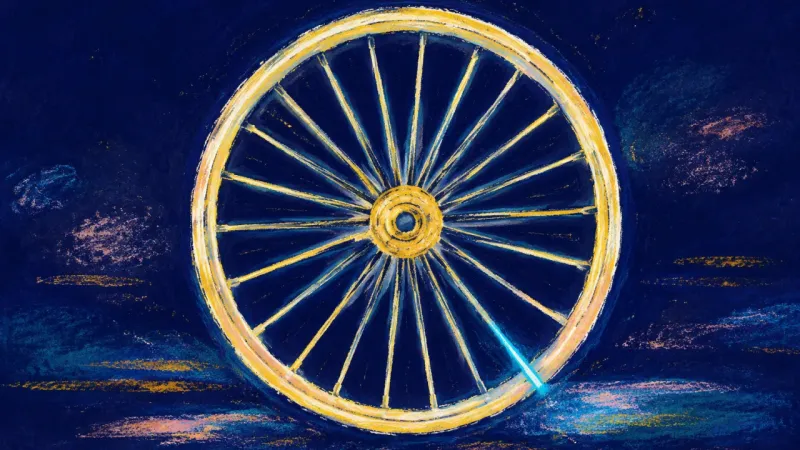 Orbit Restored A restored bicycle wheel with evenly ordered spokes, symbolizing protected rest, clear limits, and a