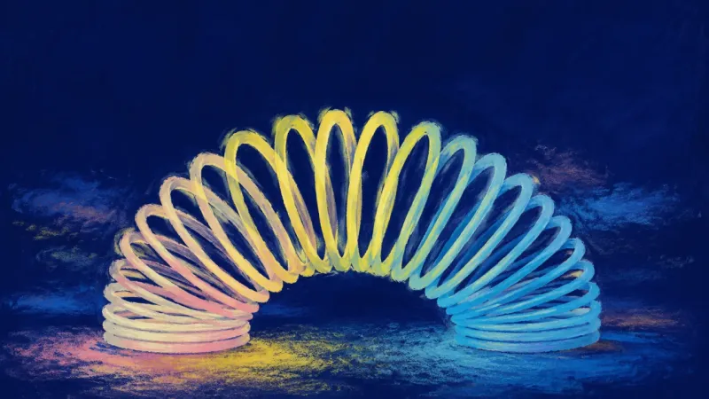 The Restored Interval An evenly released slinky represents an interrupted reunion cycle, restored boundaries, and steady
