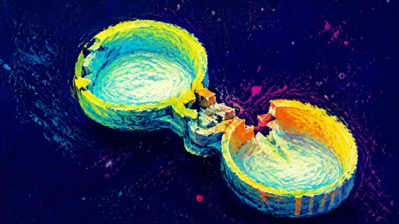 A contact lens case warped by two over-tightened lids, symbolizing the belief that only two damaging