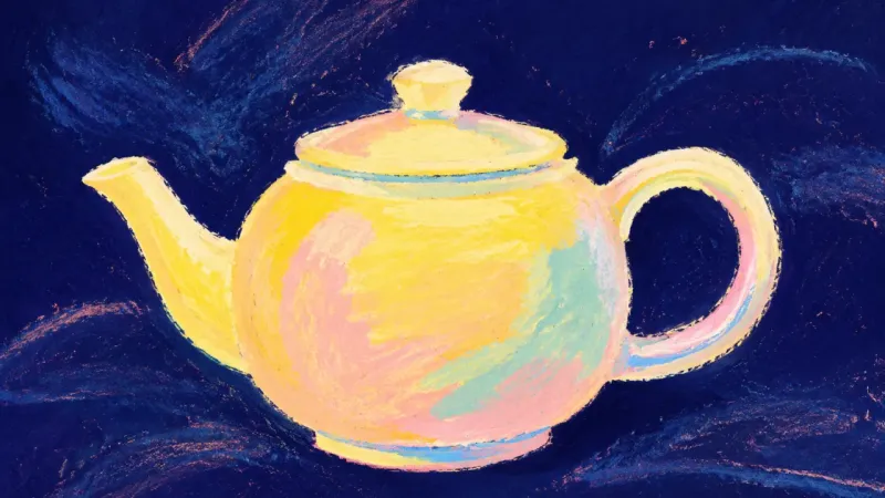 A restored teapot with open, balanced contours, representing honest family connection, clear clarity