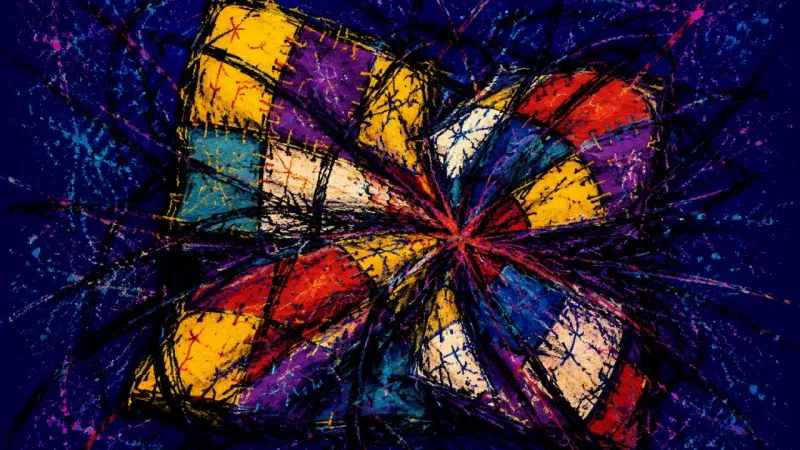 A quilt crushed into tangled, misaligned panels, representing urgent attempts to force family closu