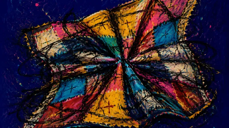 The Cropped Whole A quilt crushed into an unreadable grid, representing post-breakup idealization that suppresses the