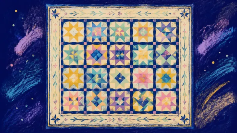 Whole Pattern Restored A complete quilt with every panel visible, representing a balanced view of the past and grounded, un