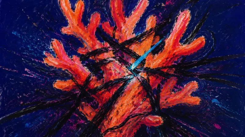 Coral Under Pressure A collapsed coral form represents hypervigilant fear, compulsive loyalty testing, and the pressure