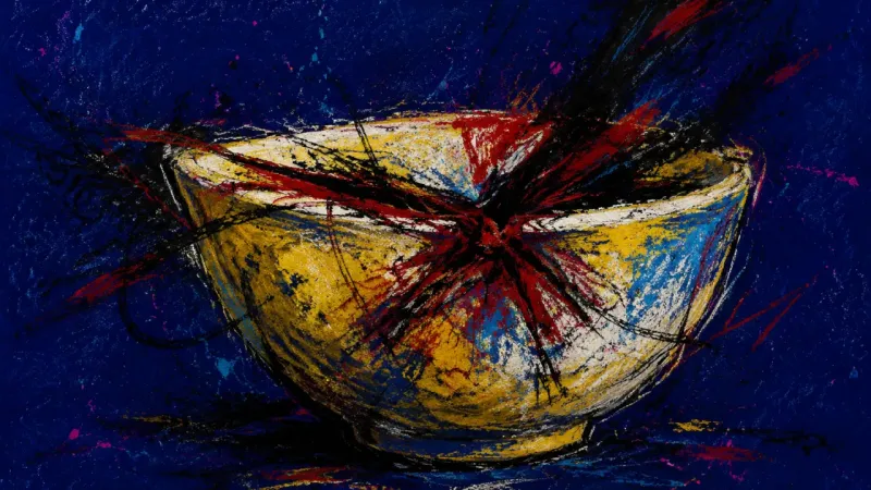 Sealed Feeling An abstract bowl crushed by tangled pressure, representing suppressed resentment and fear that**