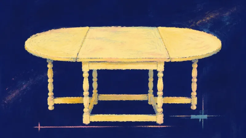 Unfolded Belonging A restored drop-leaf table in balanced order, representing post-move paralysis easing into practical