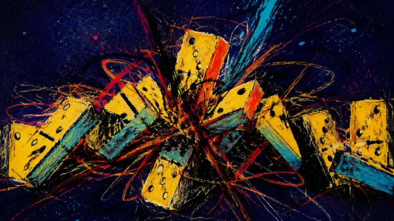 An abstract representation of self-help choice paralysis, with a repeated practice trapped in chaos,