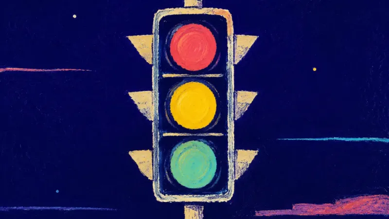 Signals Restored A restored traffic signal with each indicator clearly separated, representing self-trust and a more
