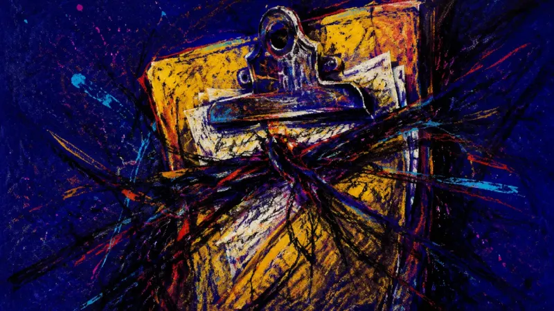 Clasped Agency A crushed clipboard represents the refusal of support, fear of dependence, and the oppressive loop