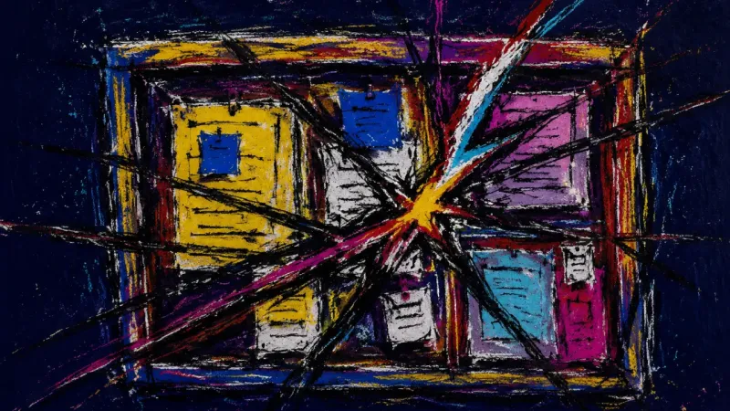 Private Standard Crush A distorted noticeboard choked by tangled marks, representing a founder's compulsive takeover of