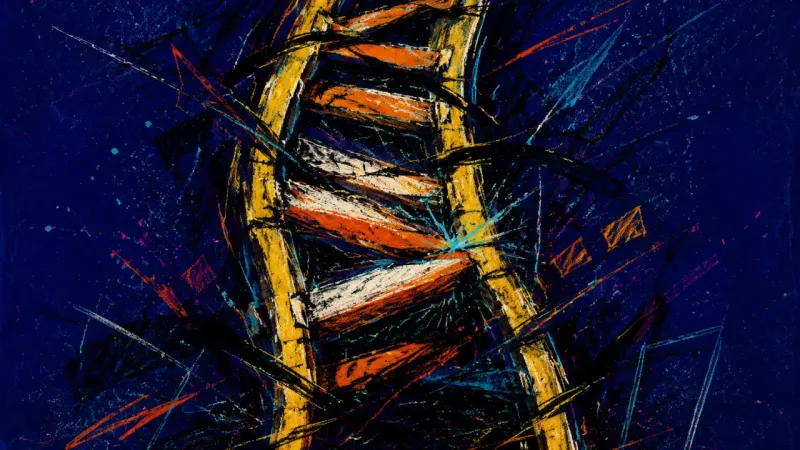Ladder Under Pressure A distorted ladder tangled in dense lines, representing paralysis under unclear academic expectat