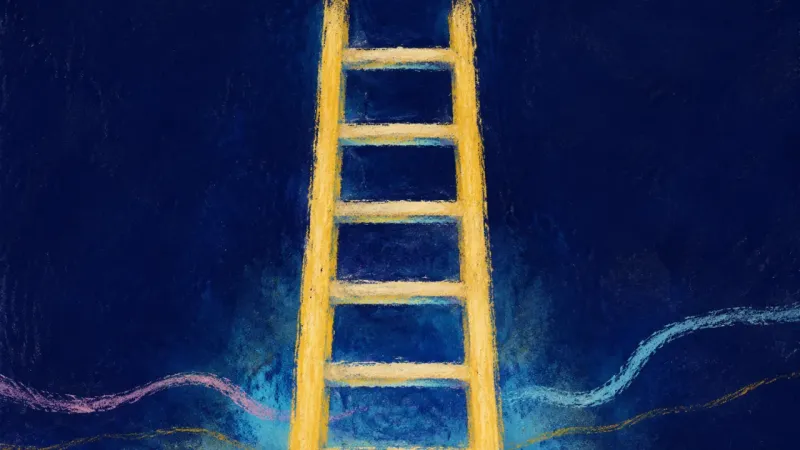 Measured Ascent An ordered ladder with even rungs, representing grounded study through manageable questions and