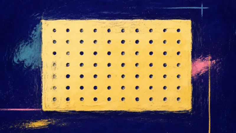 Order Made Explicit A restored pegboard with an orderly grid, representing selective contribution, clear promotion goals