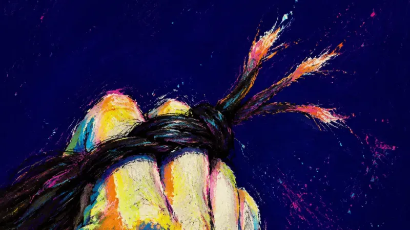 Tangled Permission Two rigid fingers twist a lock of hair into a tight knot, reflecting the repetitive stress of second