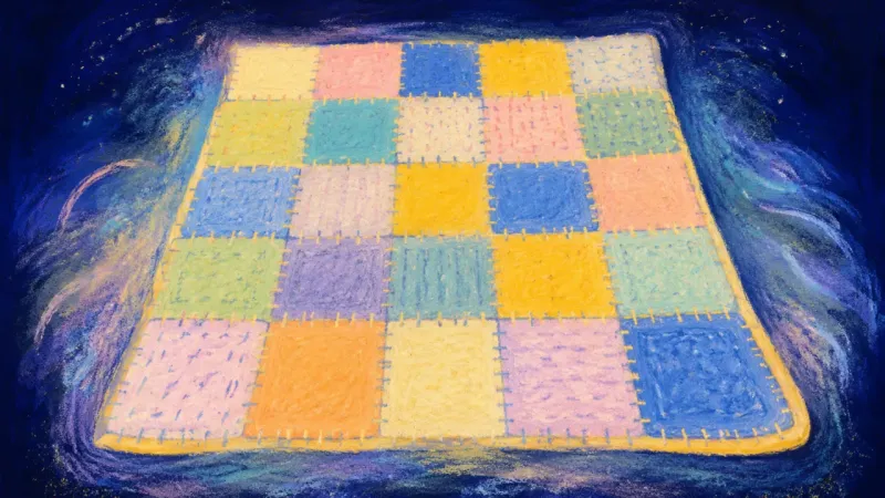 Pattern Reclaimed An aligned quilt represents study-choice paralysis resolving into steady practice, visible progress,