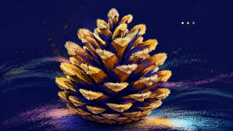 Scales Find Rhythm A fully opened pinecone with balanced repeating scales, representing restored judgment, curiosity,