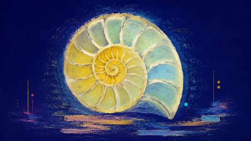 Self-Authored Spiral A restored ammonite with orderly chambers, representing career agency returning through self-authure