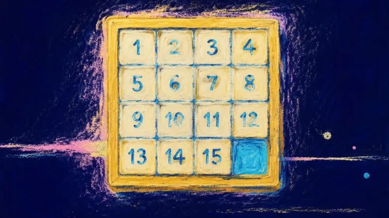 Room for One Move A sliding puzzle restored to an ordered grid with one open cell, representing choice paralysis eased