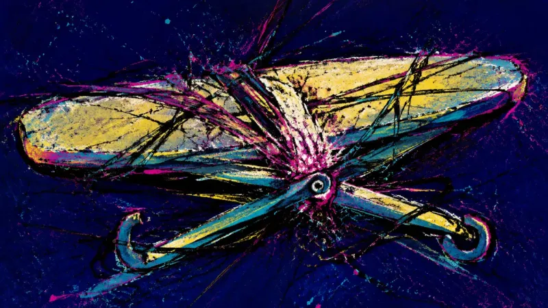 An ironing board crushed by tangled lines, expressing anxious overfunctioning and the pressure of c