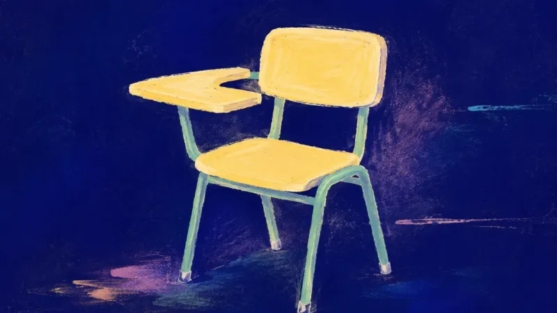 Seat of Curiosity A restored lecture chair with an open, orderly form, symbolizing academic choice paralysis resolved