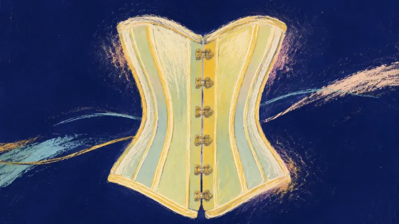 Care Regains Form A restored corset with balanced panels and orderly fastenings, representing care held within clear,