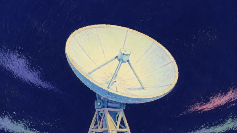 Signal Restored A restored satellite dish with orderly ribs, symbolizing emotional openness, balanced choice, and a진