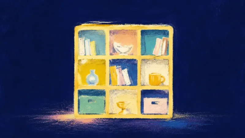 Belonging Restored A restored cubby shelf with evenly ordered compartments, representing rental anxiety eased throughr