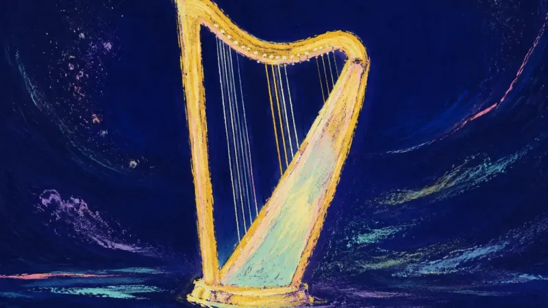 Measured Harmony A restored harp with three orderly string bands, representing attraction, consistency, and bodily