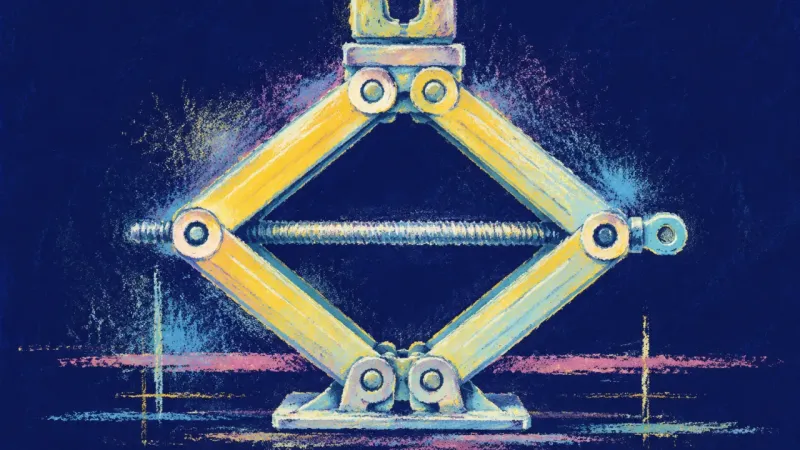 Measured Support A restored scissor jack forms an open, balanced framework, representing mentorship that supports but